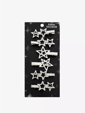 Silver Star Gem Hair Clips - Set of 6